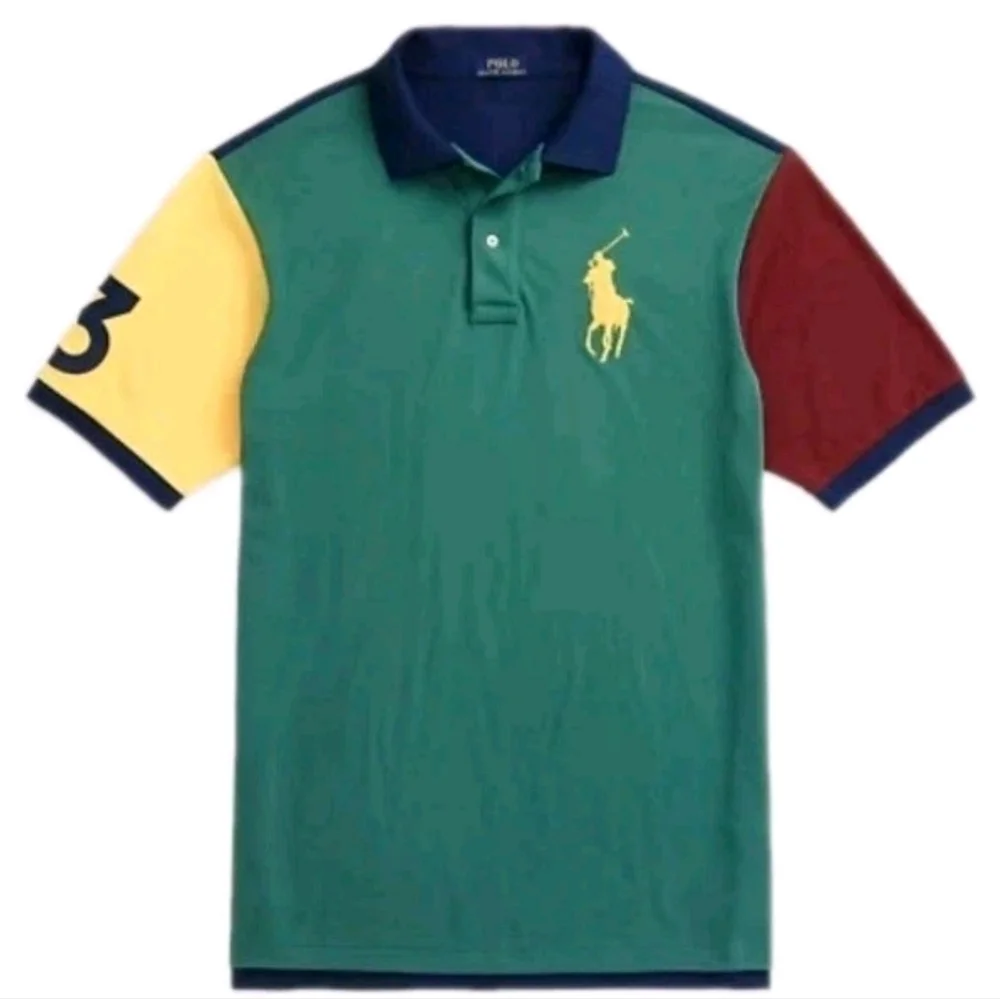 Polo Ralph Lauren Rugby Polo Shirt Men XXL Big Pony 90s Colorblock Green Preppy